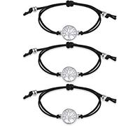 3 Pièces Bracelet d Arbre Ajustable Bracelet avec Bande Textile Noir Cadeau pour Amitié, Remerciement, Souhait (Noir)
