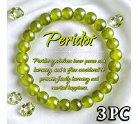 3 pièces Bracelet en perles de jade vert olive naturel, bracelet élastique extensible, symbole à la mode de la paix intérieure, de l'harmonie familiale et du mariage heureux, cadeau de couple idéal po