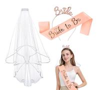 3 Pièces Bride to Be Lot écharpes et Voile, Bride to Be Tiara Sash Veil Set, Bandeau Bride to Be, Écharpe Future Mariée Voile Mariée pour Partie de Poule et Douche Nuptiale