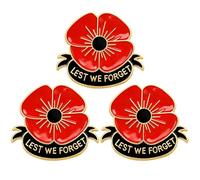 3 Pièces Broche Coquelicot, Broche Coquelicot Rouge avec Inscription Lest We Forget, Broches en Forme de Coquelicots pour La Fête Des Anciens Combattants