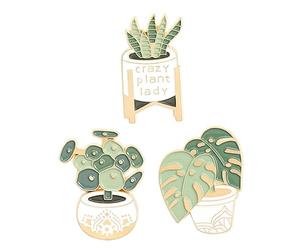 3 Pièces broche pot pour plantes décor de feuilles épingle de en émail décor de plantes épinglette épingle à nourrice tu connais goupille pot jardinage pin’s alliage BESTYASH