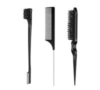 3 Pièces Brosse à Taquiner, Peigne de Cheveux, Peigne à Double Tranchant, Peigne à Queue de Rat, Set de Brosse à Taquiner, pour Salon Coiffure, Femmes, Hommes, Enfants, Noir