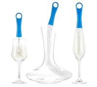 3 Pièces Brosse De Nettoyage pour Carafe à Vin,Long Manche Flexible Multi-Fonction Brosse Coupe,Décanteur Brosses De Nettoyage,pour Gobelets Flûtes à Champagne Tasses Verres (Bleu)