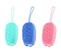 3 Pièces Brosse Silicone à Mousse Rapide pour Bain | Double Face, Anneau Suspendre Inclus, pour Seniors et Adolescents, Nettoyage du Corps Peau Couleur Aléatoire
