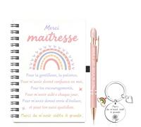 3 Pièces Cadeau pour Maîtresse-avec 1 Carnet à Spirale"Merci Maîtresse",1 Stylo à Bille Cadeau,1 Porte-Clés"Merci de m'avoir aidé à grandir"-Idée Cadeaus pour la Fin d'Année,Noël,Fête des Maîtres