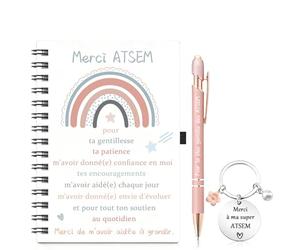 3 Pièces Cadeau pour Maîtresse-avec 1 Carnet à Spirale"Merci Maîtresse",1 Stylo à Bille Cadeau,1 Porte-Clés"Merci de m'avoir aidé à grandir"-Idée Cadeaus pour la Fin d'Année,Noël,Fête des Maîtres