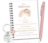 3 Pièces Cadeau Pour Maitresse Institutrice D'école 1 Carnet À Spirale 1 Porte Clés 1 Stylo À Bille Cadeau Merci De M'avoir Aidé À Grandir Pour Atsem Aesh Fin D'année(Fleurs Et Arcs En Ciel)