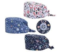 3 Pièces Calot Chirurgien Femme Chapeaux de Travail avec Boutons Noués à Dos Sweatband Chapeau Réglable Capuche Casquette Queue Cheval Calot Chirurgien Cuisine Couverture Homme Femme