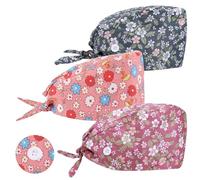 3 Pièces Calot Chirurgien Femme Chapeaux de Travail avec Boutons Noués à Dos Sweatband Chapeau Réglable Capuche Casquette Queue Cheval Calot chirurgien Cuisine Couverture Homme Femme
