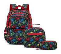 3 Pièces Cartable Garcon Primaire avec Boîte à Goûter et Trousse, Sac à Dos pour Enfant CP - CE2, avec Sangle de Poitrine, Bandes Réfléchissantes, Sac à Dos d'école de 6 - 10 Ans, Imperméable, 25L
