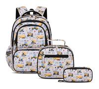 3 Pièces Cartable Garcon Primaire avec Boîte à Goûter et Trousse, Sac à Dos pour Enfant CP - CE2, avec Sangle de Poitrine, Bandes Réfléchissantes, Sac à Dos d'école de 6 - 10 Ans, Imperméable, 25L
