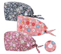 3 Pièces Casquettes de Travail Réglable Bandana avec Bouton Chapeau de Peintre Coton Imprimé Unisexe Casquette Cache Poussière（Style Fleuri）