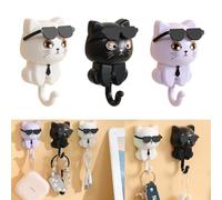 3 Pièces Cat Adhesive Coat Hook Crochets Autocollants pour Manteaux avec Porte-clés Crochets à Clés Créatifs en Forme de Chat Mignon pour Clé Serviette Mur Maison
