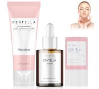 3 pièces Centella Asiatica Ensemble de soins du visage avec nettoyant pour le visage 114g + Masque d'argile 27g + Sérum 30ml Soins de la peau coréens Nettoie la peau et les pores, Apaise les