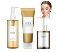 3 Pièces Centella Cleansing Oil + Nettoyant Visage + Serum, Madagascar Centella, Ensemble de Soins de la Peau Centella Asiatica Extract, Pore Deep Cleansing, Convient aux Peaux Sensibles