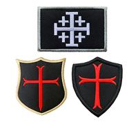 3 pièces Chevaliers Templiers Croix Bouclier Brodé Morale Militaire Croisés Patch Compatible avec Velcro pour Vêtements Sacs à Dos Gilet Uniforme Tactique Chien Gilet