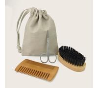 3 pièces Coffret de soins pour la barbe (inclut une pochette) - Ciseaux à barbe, brosse à barbe, peigne à barbe, idéal pour l'entretien, la mise en forme, les voyages, cadeau pour hommes UnicolorePoly