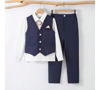 3 pièces Costume formel d'affaires style coréen pour garçon préadolescent, coupe slim, comprenant un gilet, un pantalon droit et une cravate amovible. Convient pour le port quotidien, les banquets, le