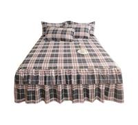 3 Pièces Coton Lavé Jupe À Volants en Dentelle Queen 38cm/15in Draps Couvre-lit Matelassé en Coton Tour De Lit Enveloppante Literie Et Taies d'oreiller(E,King-180 * 200)