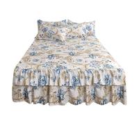 3 Pièces Coton Lavé Jupe À Volants en Dentelle Queen 38cm/15in Draps Couvre-lit Matelassé en Coton Tour De Lit Enveloppante Literie Et Taies d'oreiller(C,Full/Double-120 * 200)