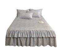 3 Pièces Coton Lavé Jupe À Volants en Dentelle Queen 38cm/15in Draps Couvre-lit Matelassé en Coton Tour De Lit Enveloppante Literie Et Taies d'oreiller(B,Full/Double-120 * 200)