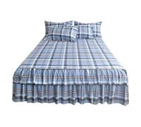 3 Pièces Coton Lavé Jupe À Volants en Dentelle Queen 38cm/15in Draps Couvre-lit Matelassé en Coton Tour De Lit Enveloppante Literie Et Taies d'oreiller(D,Full/Double-120 * 200)