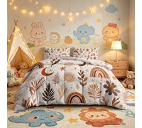 3 pièces Couette Arcenciel Boho 4 Saisons - 300GSM Douce Couette Réversible Soleil Lune Plantes Feuilles pour Lit 1 Personne 140 x 200 cm, Edredon Ete Hiver avec 2 Taies d'oreiller, Lavable en Machine