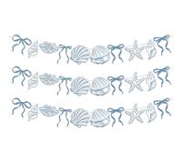 3 Pièces Couronne de Coquillages, Guirlande Anniversaire Thème Mer avec, Étoiles de Mer et Nœuds Bleus Guirlande, Banderole Fête sous la Mer, Convient aux fêtes de Naissance pour garçons et Filles