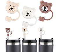 3 Pièces Couverture de Paille d'Ours pour Stanley Cup 40oz, Dessin Animé Couvre Paille Douce Mignon Capuchon de Couverture de Paille Straw Cover en Silicone pour Stanley 20/30/40oz (3 Couleurs)