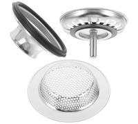 3 Pièces Crépine D’évier Cuisine en Acier Inoxydable, Argenté | Pose sans Outil, Retient Débris et Fibres, pour Évier Collectif et Lavabo, Finition Soignée