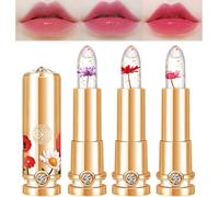 3 Pièces Crystal Flower Jelly Lip Stick Set,Rouge À Lèvres Floral Clair,Magic Temperature Color Changing Lip Gloss Long Lasting Clear Nourishing Hydratant Baume À Lèvres(# 1+# 2+# 3)