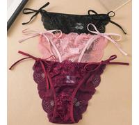 3 Pièces Culotte String En Dentelle Pour Femmes Avec Liens Latéraux Et Détails Floraux Lingerie L,M,S,XLPlantesDentelle