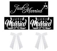 3 Pièces D'Autocollants De Voiture De Mariage, 2 Pièces De Nœuds en Dentelle, Décorations De Fête De Mariage, Décorations De Voiture De Mariage, Autocollants De Voiture Décoratifs