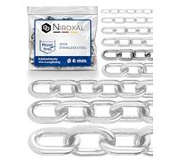 3 pièces de 150-cm = 1,5-mètre 6-mm d'épaisseur de chaîne en acier inoxydable à maillons courts V4A lien court de NietFullThings en un seul morceau chaîne d'ancrage DIN 5685 DIN 766 1,5-m