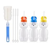 3 Pièces De Bouteilles En Paille D'Ours, 1 Brosse À Éponge, 3 Brosses À Paille, De Jolies Bouteilles De Boisson, Des Gobelets En Paille Compressibles, Des Récipients D'Eau Potable Pour Enfants