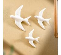3 pièces de décoration murale en résine d'oiseau blanc volant minimaliste moderne, parfait pour décorer la maison, l'hôtel, etc. Le design mignon d'hirondelle ajoute de la chaleur à l'environnement in
