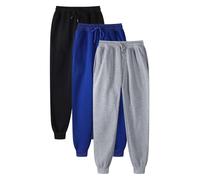 3 pièces de jogging pour femmes - Molleton - Taille haute élastique - Avec poches - Pour la randonnée, le voyage, l'extérieur, la rue - Coupe ample - Avec cordon de serrage - Couleur unie, noir foncé