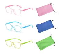 3 Pièces De Lunettes Pour Enfants, 3 Pièces De Sacs À Lunettes, Lunettes Plates D'Ordinateur, Lunettes Anti-Lumière Bleue Pour Enfants, Accessoires Pour Lunettes