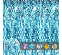 3 pièces de rideaux en papier d’aluminium à paillettes bleu clair pour porte, 0,98 x 2 m de banderoles ondulées à franges pour décoration de fête d’anniversaire pour filles, thème gelée et sirène