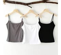 3 pièces Débardeurs courts en coton 95% noir, blanc, gris pour femmes, ajustés et sexy, convenant pour l'été et toutes les saisons. Lot de 3 débardeurs ajustés, tops de réservoir, hauts à bretelles fi