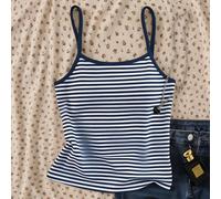 3 pièces Débardeurs pour filles préadolescentes Boîte mystère 3-en-1, 1 sélectionné au hasard parmi , Style sportif vintage américain, blocs de couleurs bleu marine + crème + rouge, Été 8Y,9Y,10Y,11Y,