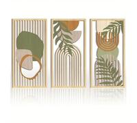 3 pièces Décoration murale en bois abstrait vert, sculpture murale géométrique, art moderne, décoration murale aux tons neutres, style bohème, convient pour le salon, la chambre, le bureau, la décorat