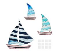 3 Pièces Décorations en Forme de Voilier, Style Maritime Imitation Bois Voilier Décoration Murale, Bateau Décoration Murale Plage Décorations pour Salon Chambre Couloir Maison de Vacances