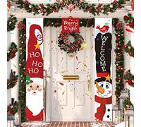 3 Pièces Décors de Bannière de Porte de Noël, Signe de Porche Rouge de Welcome Merry Christmas Décor Suspendu de Bannière Extérieure de Bonhomme de Neige Père Noël Joyeux et Lumineux