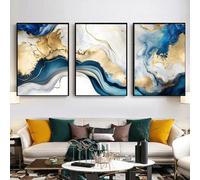 3 Pièces Des Images Murales, Peinture Murale Abstraite Dorée et Bleue Marbrée Affiche Nordique Moderne Imprimée Images Murales pour Salon Bureau Décoration D'Intérieur-50*60cm(20*24pouces)sans cadre