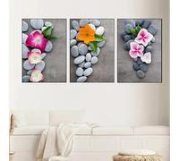 3 Pièces Des Images Murales,Peinture Murale Abstraite en Pierre Avec Fleur D'Orchidée Affiche Scandinave Moderne Imprimée Image Murale Décoration de Salon et de Cuisine-50*60cm(20*24pouces)sans cadre