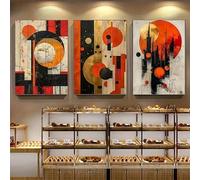 3 Pièces Des Images Murales,Peinture Murale Abstraite Style Bohème Rouge Orange Noir Style Rond Affiche Moderne Imprimée Image Décoration de Salon Ou de Chambre Coucher-60*70cm(24*27pouces)sans cadre