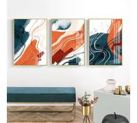 3 Pièces Des Images Murales,Peintures sur Toile Modernes Abstraites Avec Lignes Oranges Affiches et Impressions Murales Décoration D'Intérieur pour Salon Cuisine Bureau-60*70cm(24*27pouces)sans cadre