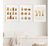 3 Pièces Des Images Murales,Vase Abstrait Moderne Argile Peinture Toile Représentant Des Fruits Décoration Murale Minimaliste Affiches Imprimées Décoration Salon Cuisine-50*60cm(20*24pouces)sans cadre