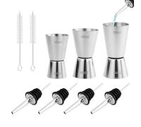 3 Pièces Doseur Cocktail, Double Tasse à Mesurer Doseur Alcool en Acier Inoxydable avec 4 becs verseurs et 2 brosses, Mesure Jigger pour Bar Maisons Fête Vin Gin Shaker (3cl/4cl/5cl)